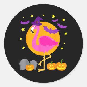 Happy Flamingoween Funny Flamingo Halloween Classic Round Sticker