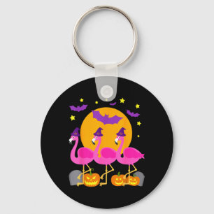 Happy Flamingoween Funny Flamingo Halloween Key Ring