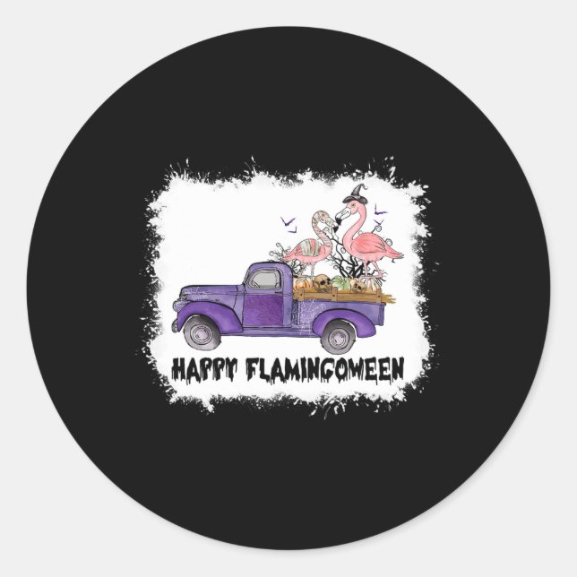Happy Flamingoween Pink Flamingo Halloween Skeleto Classic Round Sticker (Front)