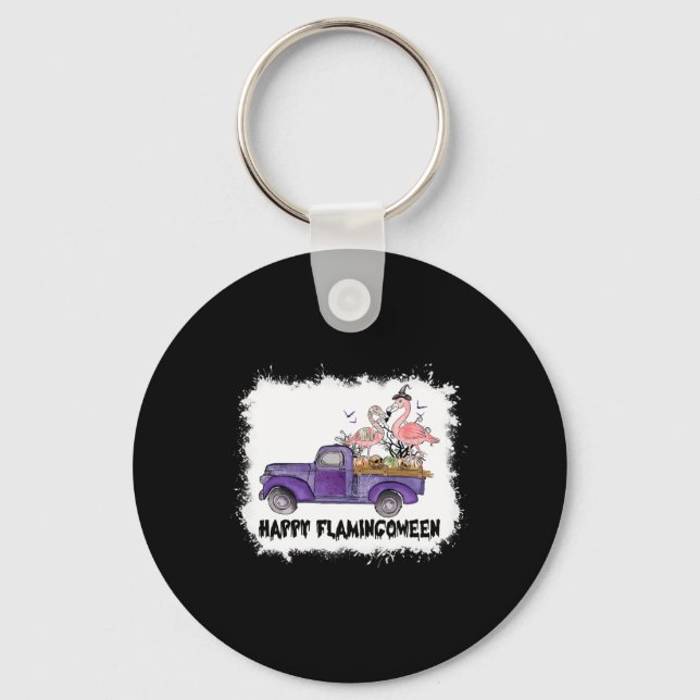 Happy Flamingoween Pink Flamingo Halloween Skeleto Key Ring (Front)