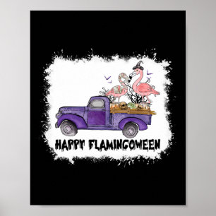 Happy Flamingoween Pink Flamingo Halloween Skeleto Poster