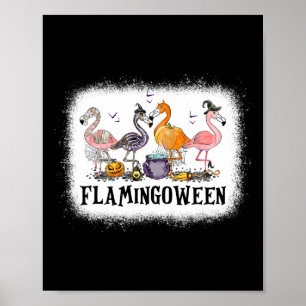 Happy Flamingoween Pink Flamingo Halloween Skeleto Poster