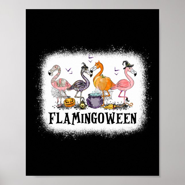 Happy Flamingoween Pink Flamingo Halloween Skeleto Poster (Front)