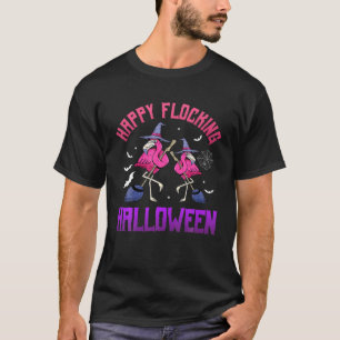 Happy Flocking Halloween Funny Pink Flamingo Witch T-Shirt