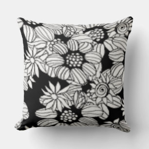 Happy Floral Black & White Trendy Print Cushion