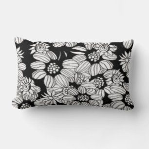 Happy Floral Black & White Trendy Print Lumbar Cushion
