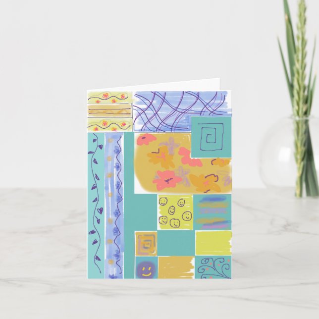 Happy Floral Stripey Blocks Notecard (Front)