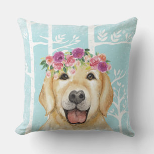 Happy Flower Animal in Blue Forest-Dog-Retriever Cushion