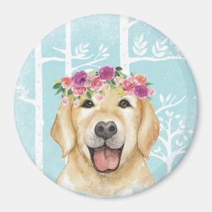 Happy Flower Animal in Blue Forest-Dog-Retriever Magnet