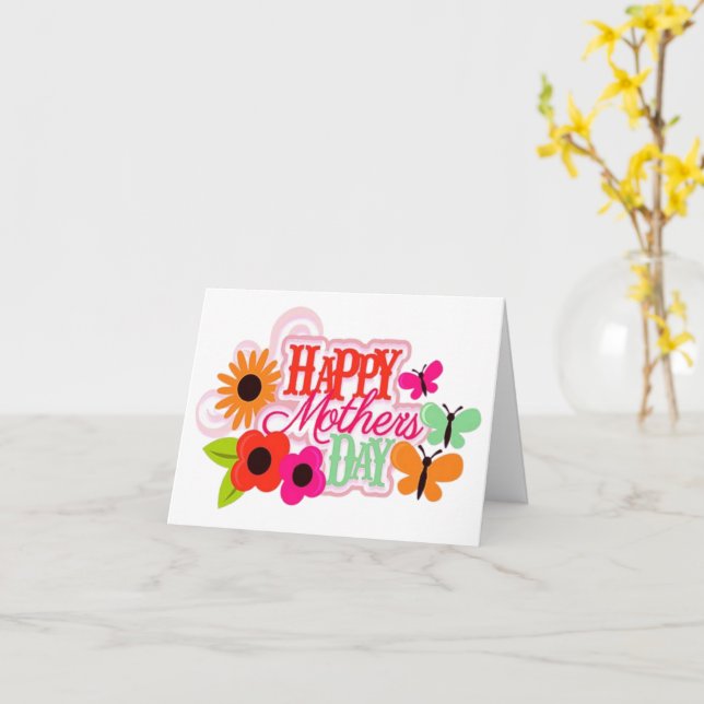 Happy Flower Butterfly Mother's Day  Card (Yellow Flower)