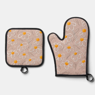 Happy Flower Doodles Oven Mitt & Pot Holder Set