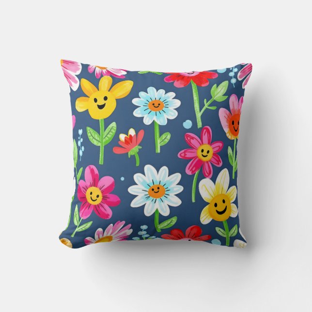 Happy Flower Face Pattern.Modern Outdoor  Cushion (Front)