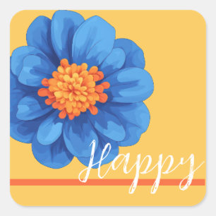 Happy flower in blue yellow and orange square sticker