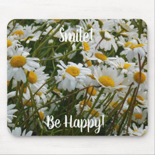 Happy Flower Meadow - Happy face smiling daisy Mouse Pad