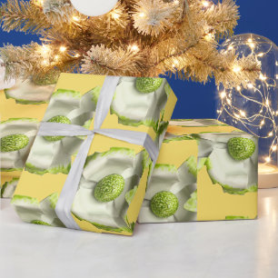 Happy Flower Pin Birthday White Green Yellow MOD Wrapping Paper