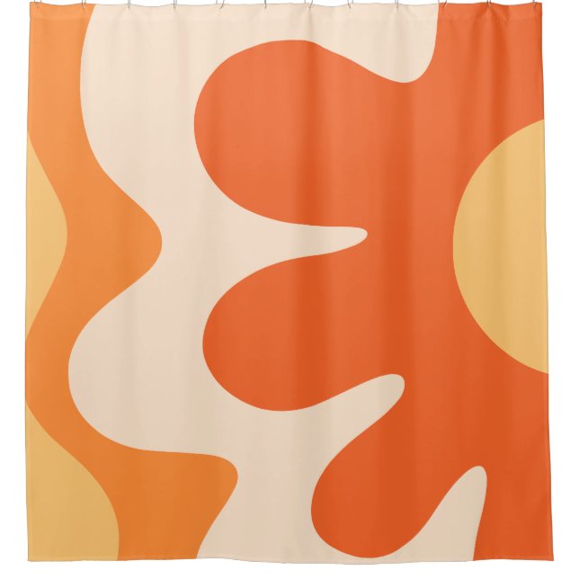 Happy Flower Retro 60s 70s Vibe Orange Shower Curtain (Front)