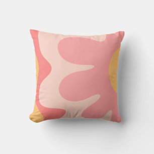 Happy Flower Retro 60s Blush Pink and Yellow Cushion