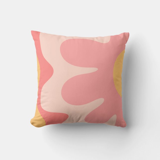 Happy Flower Retro 60s Blush Pink and Yellow Cushion (Front)