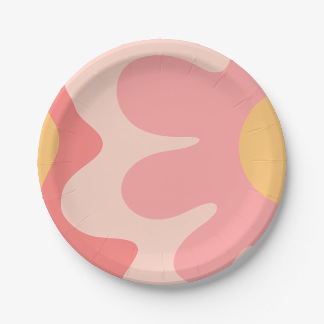 Happy Flower Retro 60s Blush Pink and Yellow Paper Plate (Front)