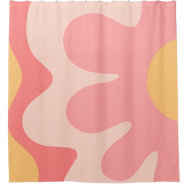 Happy Flower Retro 60s Blush Pink and Yellow Shower Curtain (Front)
