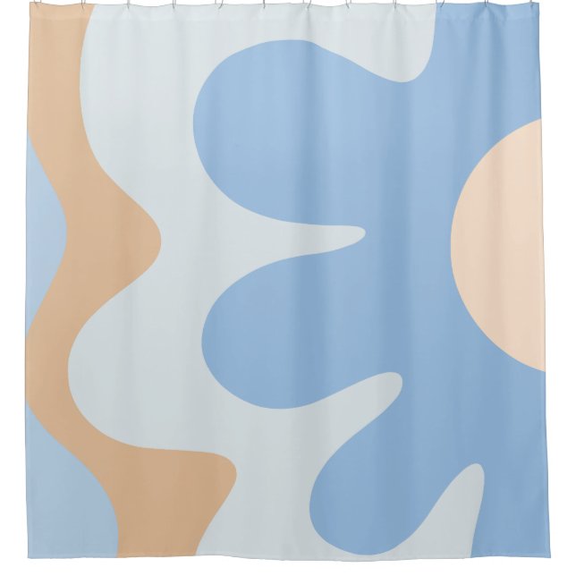Happy Flower Retro 60s Vibe Light Blue Pastel  Shower Curtain (Front)