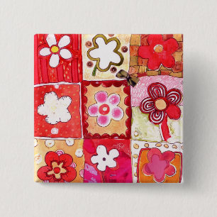 Happy Flowers 15 Cm Square Badge
