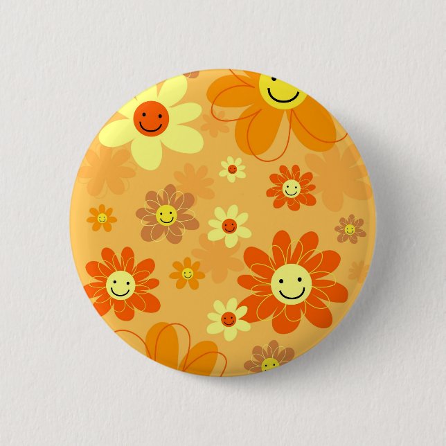 Happy Flowers 6 Cm Round Badge (Front)