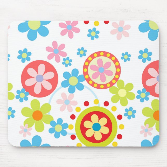 Happy flowers and dots mouse pad (Front)