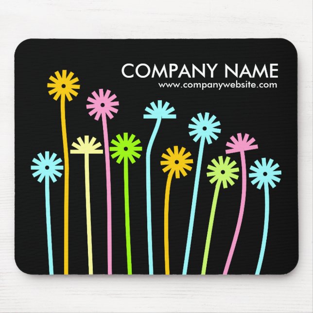 Happy Flowers (Black) Promotional Mouse Pad (Front)