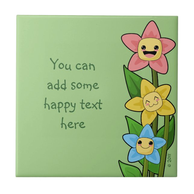 Happy Flowers Ceramic Tile (Front)