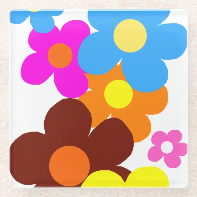 Happy Flowers  Glass Coaster (Front)