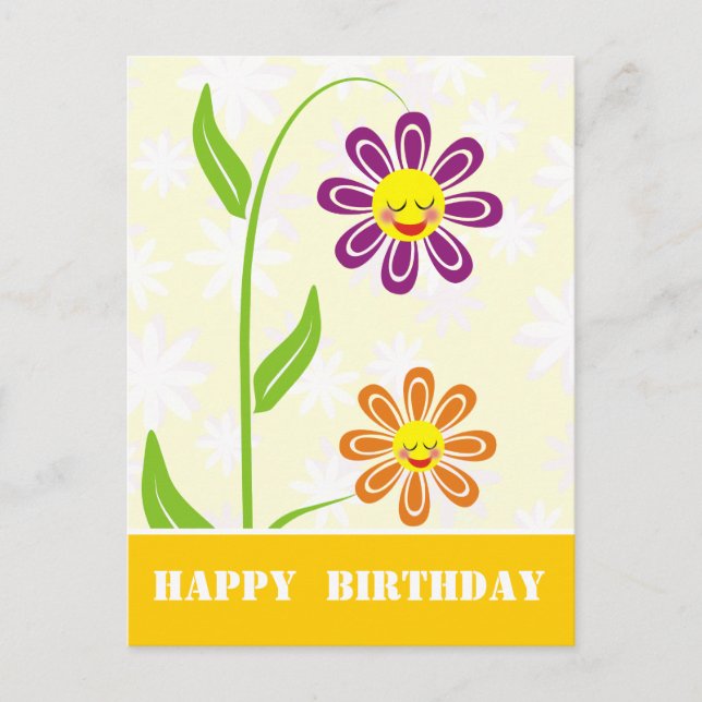 Happy Flowers Happy Birthday Postcards (Front)