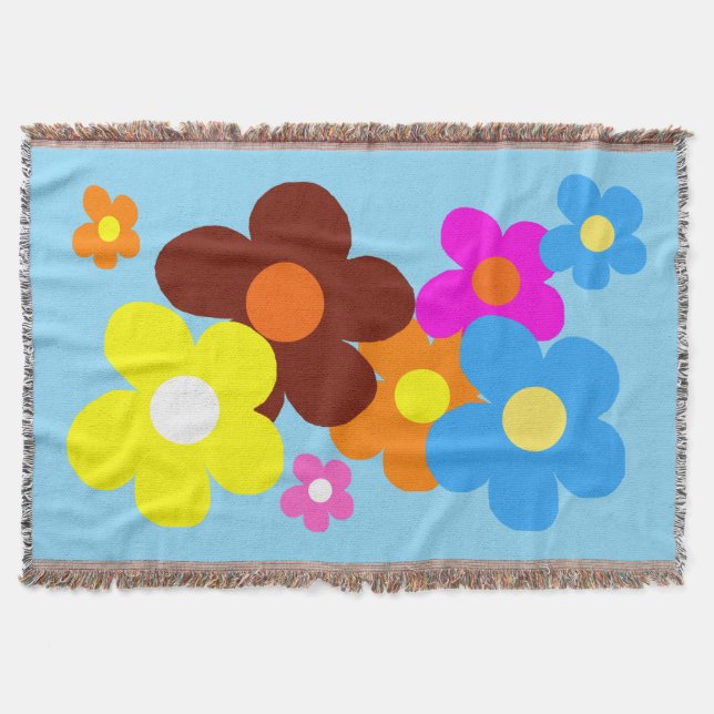 Happy Flowers Light Blue Sky Throw Blanket (Front)