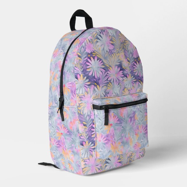 Happy Flowers Pastels Printed Backpack (Back Corner Left)
