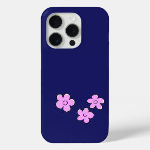 Happy Flowers - Pink on Dark Blue iPhone 15 Pro Case
