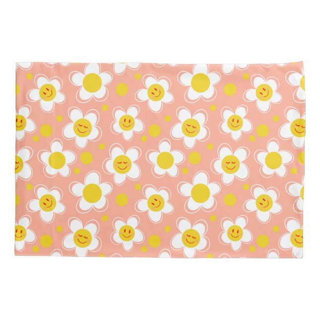 Happy flowers - pink  pillowcase (Back)