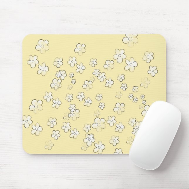 Happy Flowers - Yellow - Cute  Mouse Pad (With Mouse)