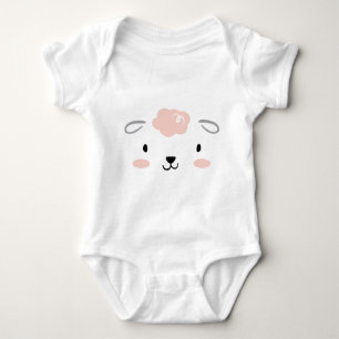 Happy Fluffy Pink Baby Sheep Face Baby Bodysuit