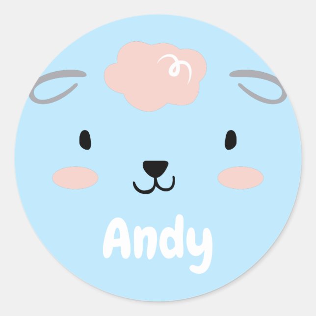 Happy Fluffy Pink Baby Sheep Face Classic Round Sticker (Front)