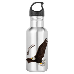 Happy flying bald eagle cartoon illustration 532 ml water bottle