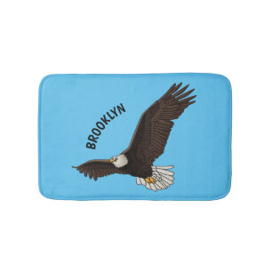 Happy flying bald eagle cartoon illustration bath mat