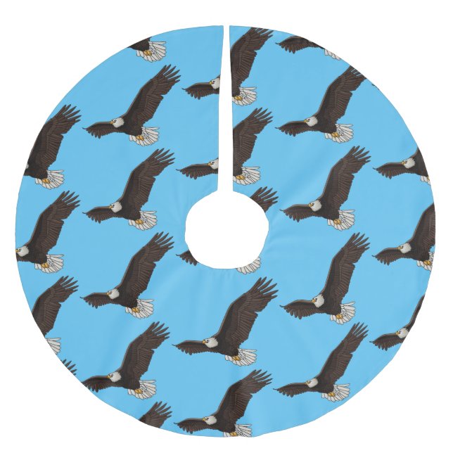 Happy flying bald eagle cartoon illustration  brushed polyester tree skirt (Front)