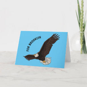 Happy flying bald eagle cartoon illustration card