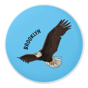 Happy flying bald eagle cartoon illustration ceramic knob