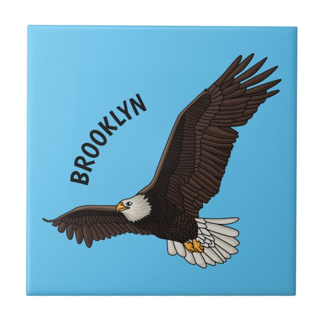 Happy flying bald eagle cartoon illustration ceramic tile (Front)