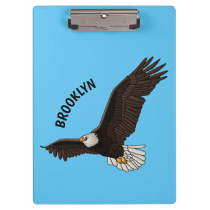 Happy flying bald eagle cartoon illustration clipboard