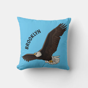 Happy flying bald eagle cartoon illustration cushion
