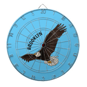 Happy flying bald eagle cartoon illustration dartboard