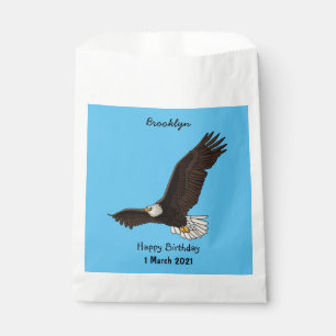 Happy flying bald eagle cartoon illustration favour bag