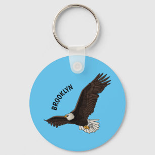 Happy flying bald eagle cartoon illustration key ring